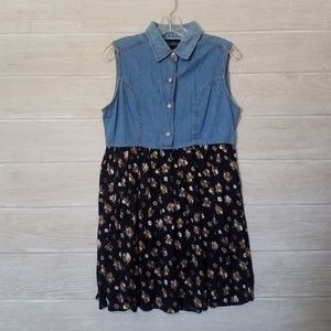Vintage 90s Grunge Denim Floral Babydoll Dress